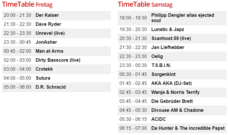 Timetable Acid Wars